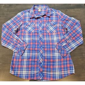 Duluth Trading Co Flannel Shirt Womens Size Large Plaid Vented Outdoor Button Up